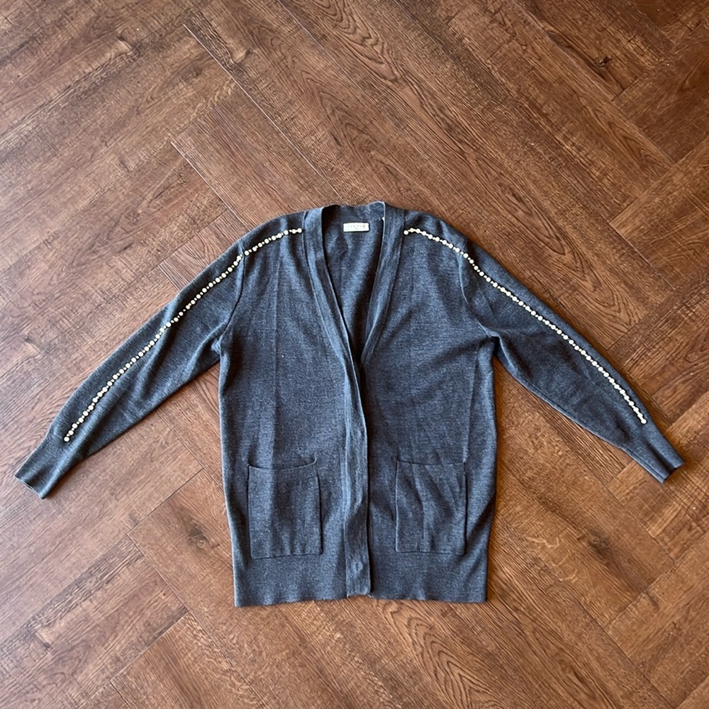 Sandro Sweater With Pearl Detailing Charcoal Gray Sz M - Picture 1 of 3